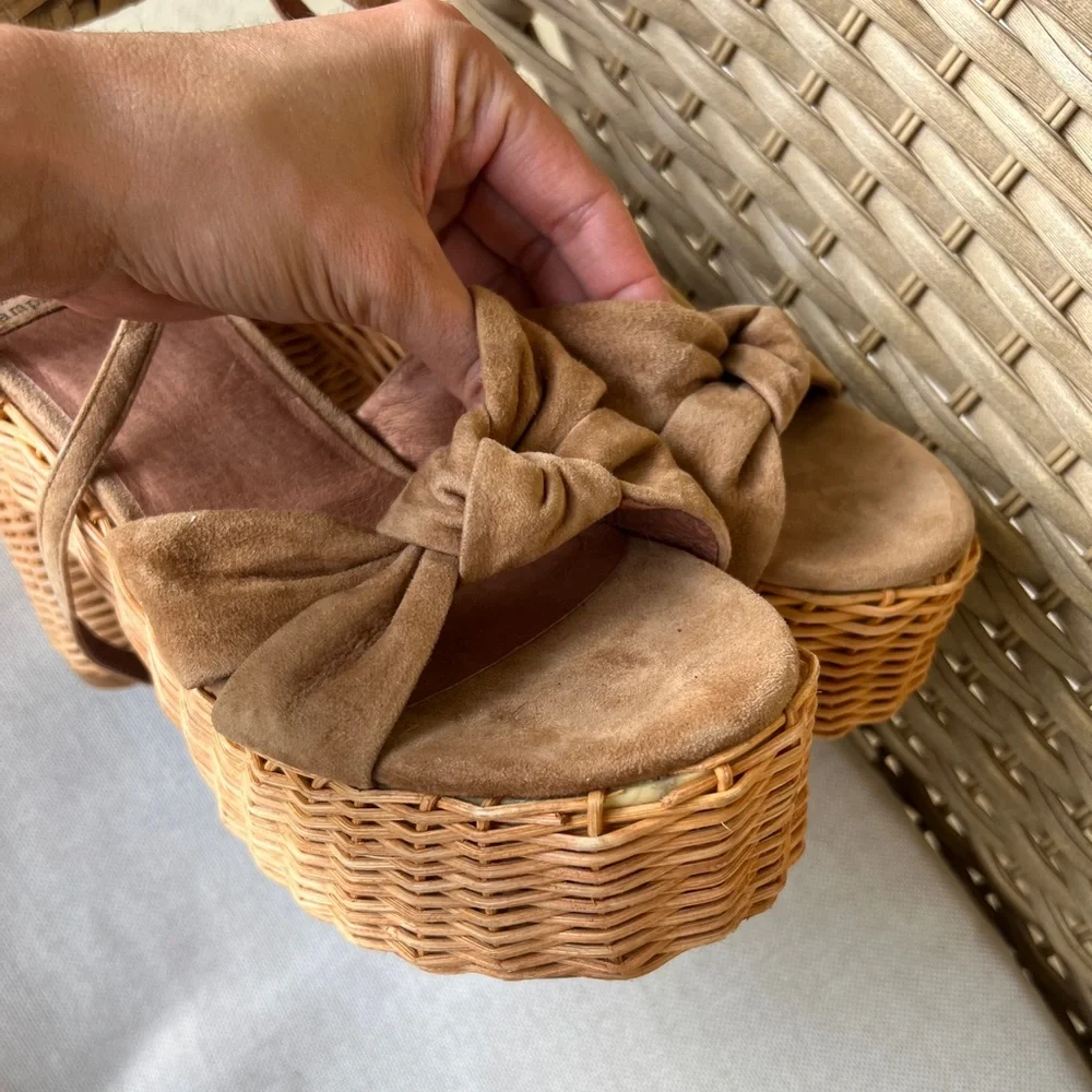 Jeffrey Campbell Tea Party tan Suede Open Toe Block Ankle Strap Platform Sandal - Picture 3 of 13